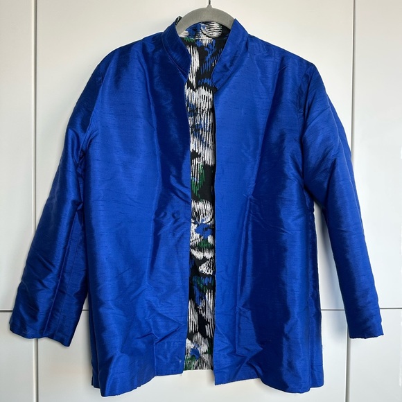 Chicos Silk Jacket Reversible Floral Blue Size 0 (Small) NWT 3/4 Sleeves - Picture 4 of 6